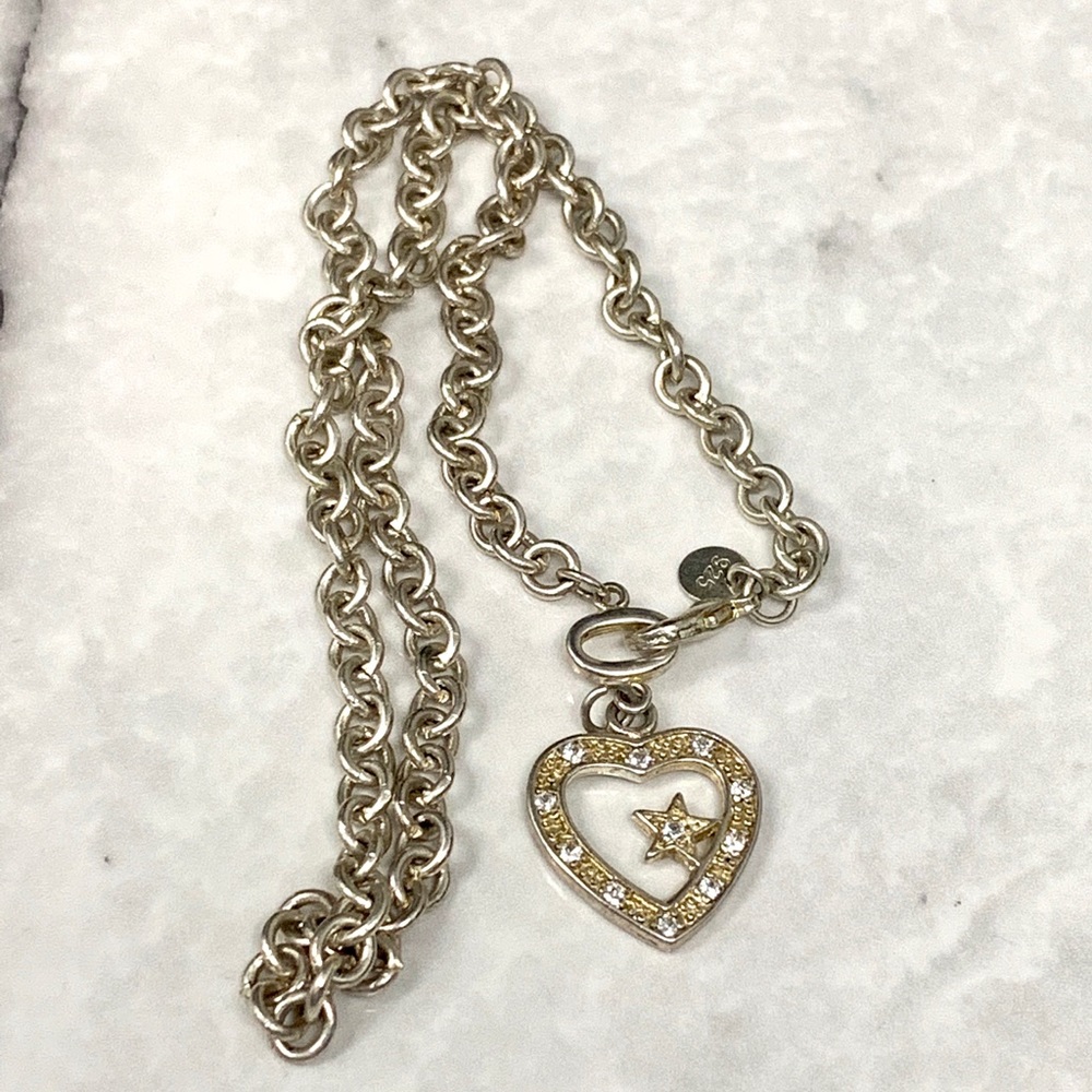 Designer 925 Sterling Silver Heart Star Diamond Rhinestone CZ Necklace Pendant